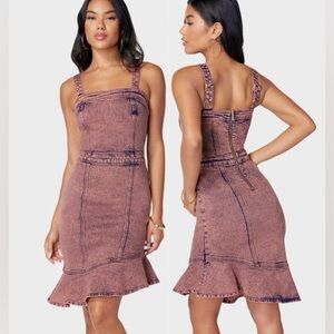 bebe Rose-Toned Acid Wash Asymmetrical Ruffle Hem Dress